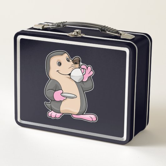 コーヒー&ソーサー入りモグラ メタルランチボックス (正面)