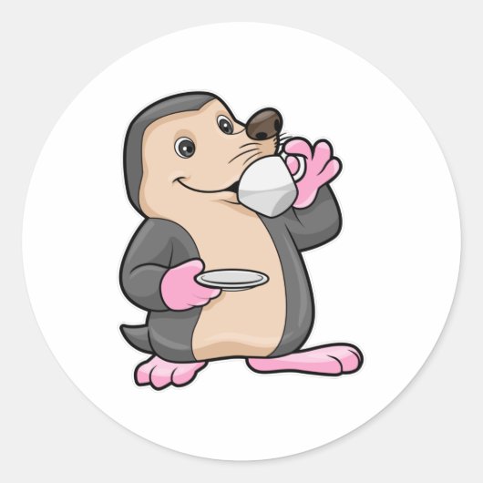 コーヒー&ソーサー入りモグラ ラウンドシール (正面)