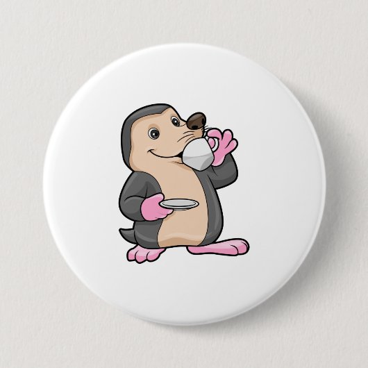 コーヒー&ソーサー入りモグラ 缶バッジ (正面)