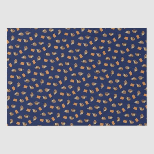 コーヒー&チョコレートビスケットパターンネイビーブルーフード 薄葉紙 (正面)