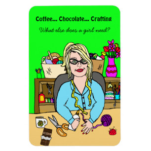 コーヒー、チョコレート、クラフティングの手描き女性 マグネット
