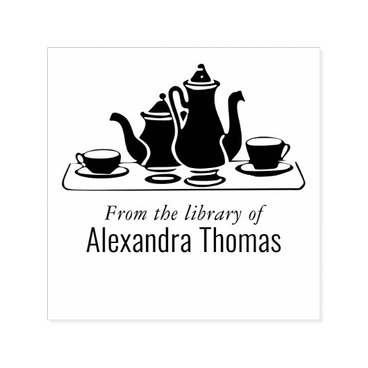 コーヒー・ティーサービスセット ライブラリー 本の名前 セルフインキングスタンプ (デザイン)