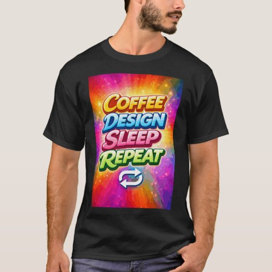 コーヒー デザイン 睡眠 リピート Tシャツ (正面)