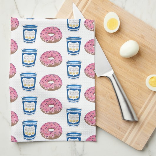 コーヒー&ドナッツピンクフロストドーナツ朝食 キッチンタオル (四つ折り)