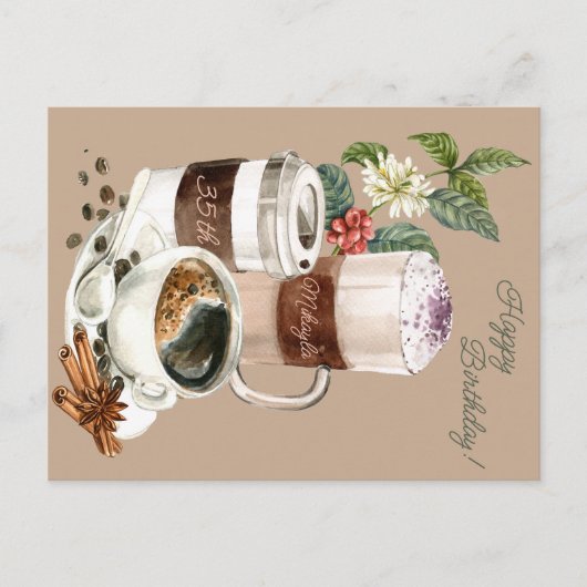 コーヒー ドリンク, ハッピーバースデー, お祝い ポストカード (正面)