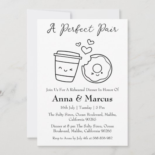 コーヒー&ドーナツパーフェクトなペアブライダルディナー 招待状 (正面)