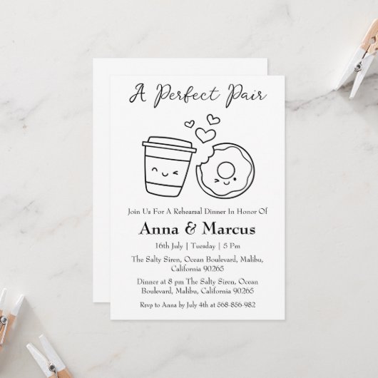 コーヒー&ドーナツパーフェクトなペアブライダルディナー 招待状 (正面/裏面インサイチュ)