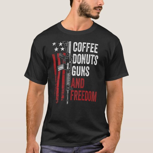コーヒー ドーナツ 銃 自由 銃 Ar15 アメリカ 背面 Tシャツ (正面)