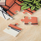 コーヒー、ネコ、植物を持つ女性 ジグソーパズル (側面)