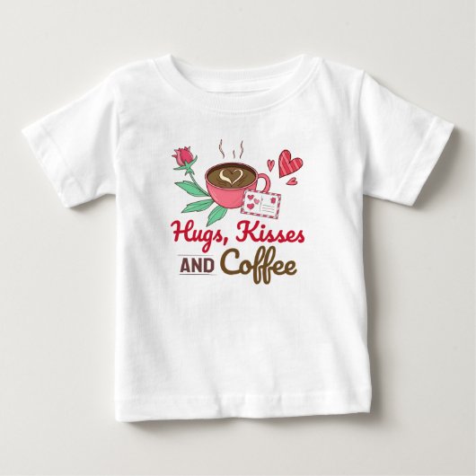 コーヒー ハート 花 フレーズ ラブ ベビーTシャツ (正面)