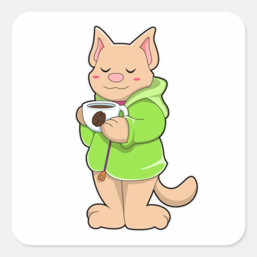 コーヒー&パジャマ入り猫 スクエアシール (正面)