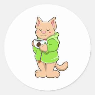 コーヒー&パジャマ入り猫 ラウンドシール