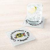 コーヒー、ピックボール、ワイン、リピートピックボール中毒者 ガラスコースター (アングル)