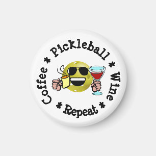 コーヒー、ピックボール、ワイン、リピートピックボール中毒者 マグネット