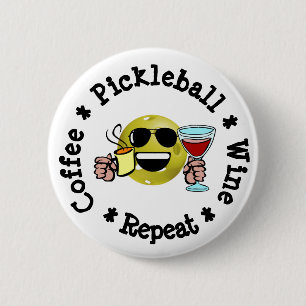 コーヒー、ピックボール、ワイン、リピートピックボール中毒者 缶バッジ