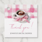 コーヒー ピンクの弓 ブライダルシャワーの感謝の気持ちのタグ フェイバータグ (正面)