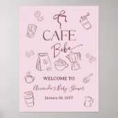 コーヒー ピンク リボン カフェ ベベ ガール ベビーシャワー ウェルカム ポスター (正面)
