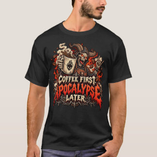 コーヒー・ファースト・アポカリプス・レイター・ドクロ Tシャツ