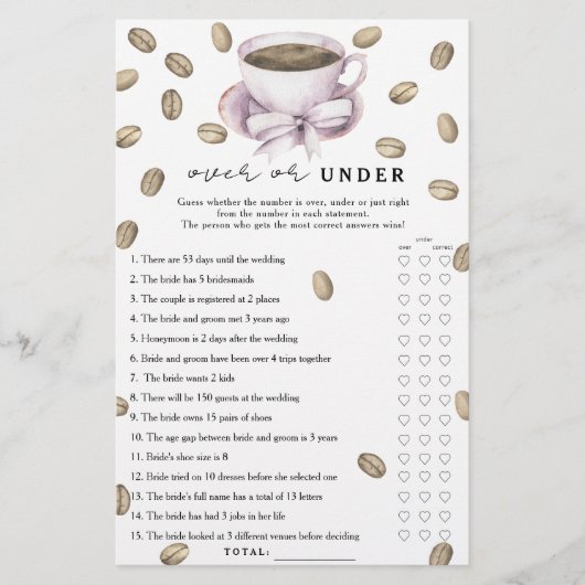 コーヒー&ボウブライダルシャワーオーバーまたはゲーム中 (正面)