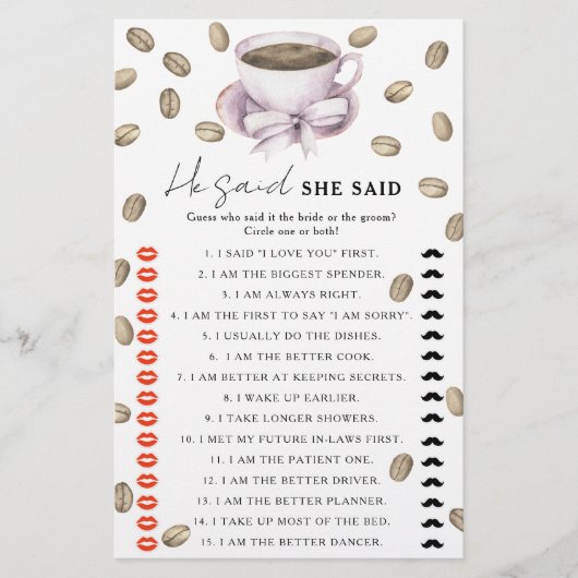 コーヒー&ボウブライダルシャワー彼はゲームを言った (正面)