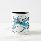 コーヒー・マグのフレンドリーな跳躍水猫の明るい青 ツートーンマグカップ (中央)