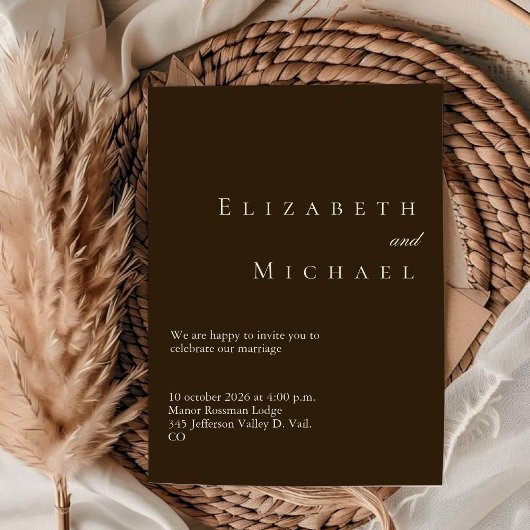 コーヒー ミニマリスト ボホ エレガント スクリプト ウェディング 招待状