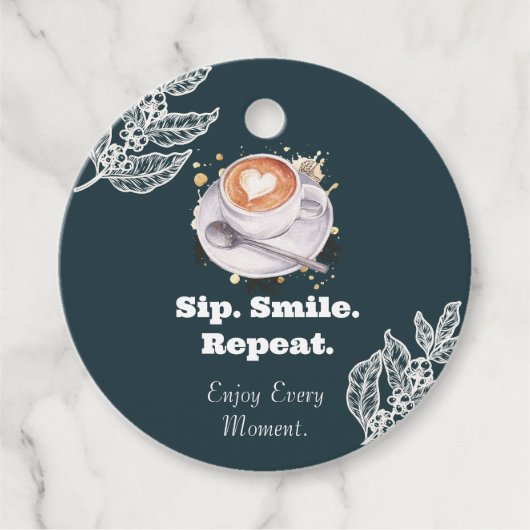 コーヒー ラテアート ギフトタグ 「Sip Smile Repeat」 フェイバータグ (正面)
