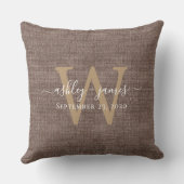 コーヒー リネン モノグラム ウェディング 記念品 クッション (裏面)