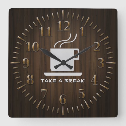 コーヒー-休みをとって下さい スクエア壁時計 (正面)