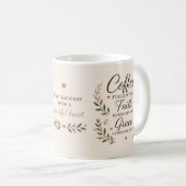 コーヒー、信仰、そして慈悲 励ましのマグカップ コーヒーマグカップ (正面右)