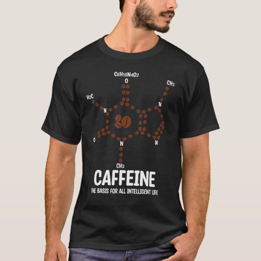 コーヒー 化学構造 カフェイン 分子 化学 Tシャツ (正面)