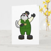 コーヒー&帽子を持つグルーミングの猫 カード (黄色い花)