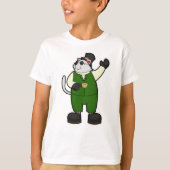 コーヒー&帽子を持つグルーミングの猫 Tシャツ (正面)