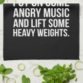 コーヒー、怒っている音楽、重い重量-おもしろいなトレーニング キッチンタオル (折り畳み)