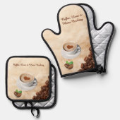 コーヒー、愛、そして家庭料理のキッチンセット 鍋つかみ&鍋敷きセット (正面/裏面)