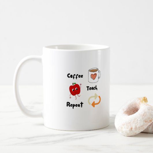 コーヒー、教える、リピートの コーヒーマグカップ (ドーナツ)