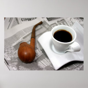 コーヒー、新聞、パイプ ポスター