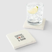 コーヒー、本及び雨 ストーンコースター (横)