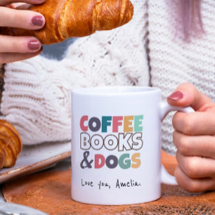 コーヒー、本、犬 – かわいい コーヒーマグカップ