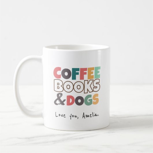 コーヒー、本、犬 – かわいい コーヒーマグカップ (左)