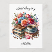 コーヒー、本、花 | 君考えの事 ポストカード (正面)