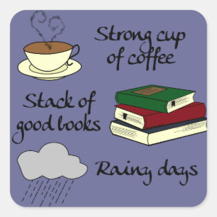 コーヒー、本&雨 – 色の変更 スクエアシール