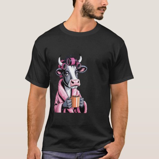 コーヒー 牛 朝 動物 おもしろい 疲れた Tシャツ (正面)