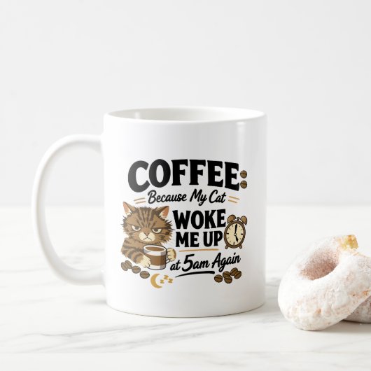 コーヒー、猫に起こされたから コーヒーマグカップ (ドーナツ)