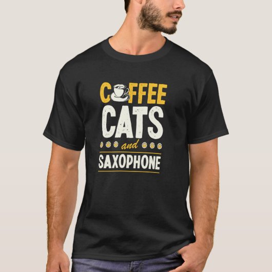 コーヒー 猫 と サックス Tシャツ (正面)