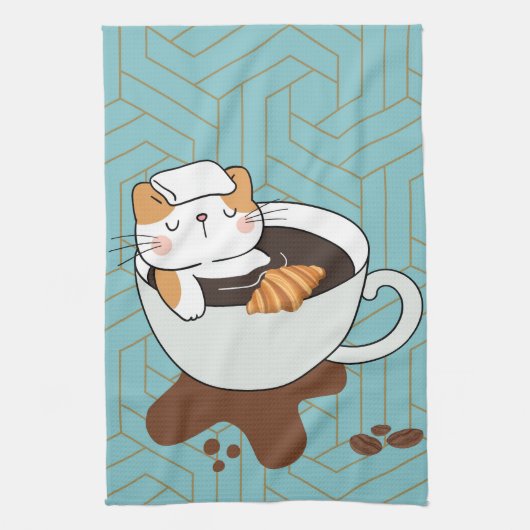 コーヒー 猫 スパ キッチンタオル (縦)