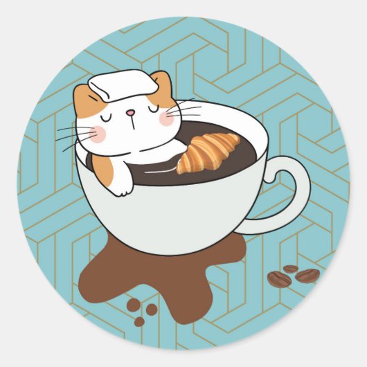 コーヒー 猫 スパ ラウンドシール (正面)