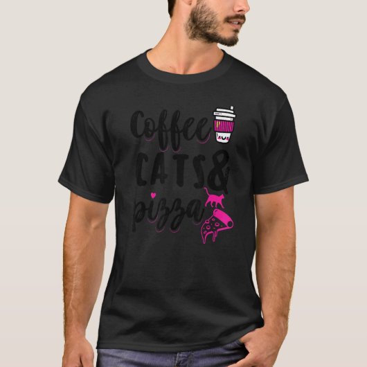 コーヒー 猫 & ピザ 猫 コーヒー Tシャツ (正面)