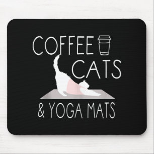 コーヒー、猫、ヨガマット - 面白いギフト ヨガ猫 マウスパッド