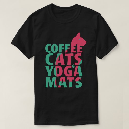 コーヒー、猫、ヨガマット Tシャツ (デザイン正面)